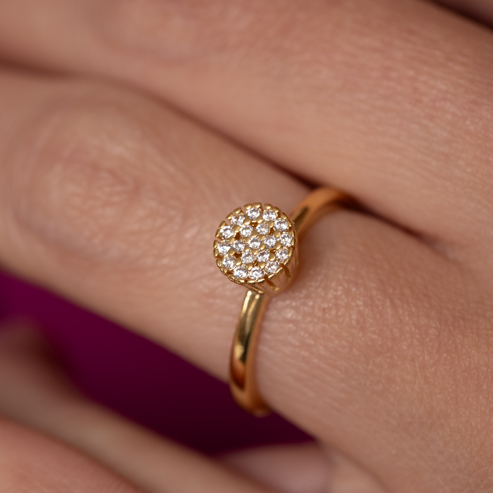 ANEL CHUVEIRINHO REDONDO CRISTAL BANHO OURO 18K