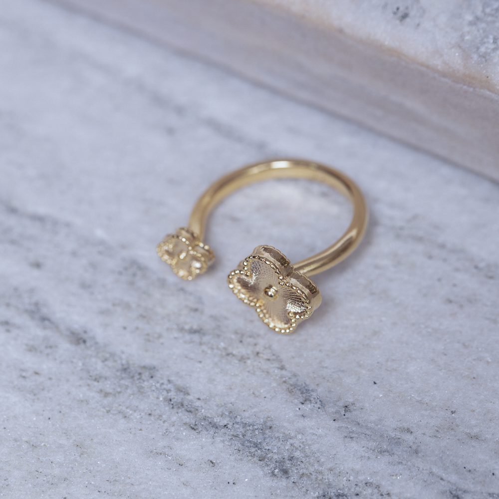 ANEL TREVO DIAMANTADO REGULÁVEL BANHO OURO 18K