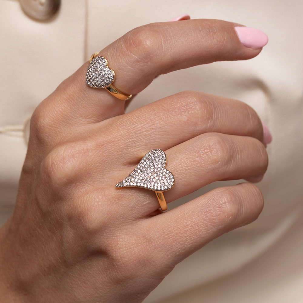 ANEL CORAÇÃO COM CANETA RÓDIO BRANCO BANHO OURO 18K