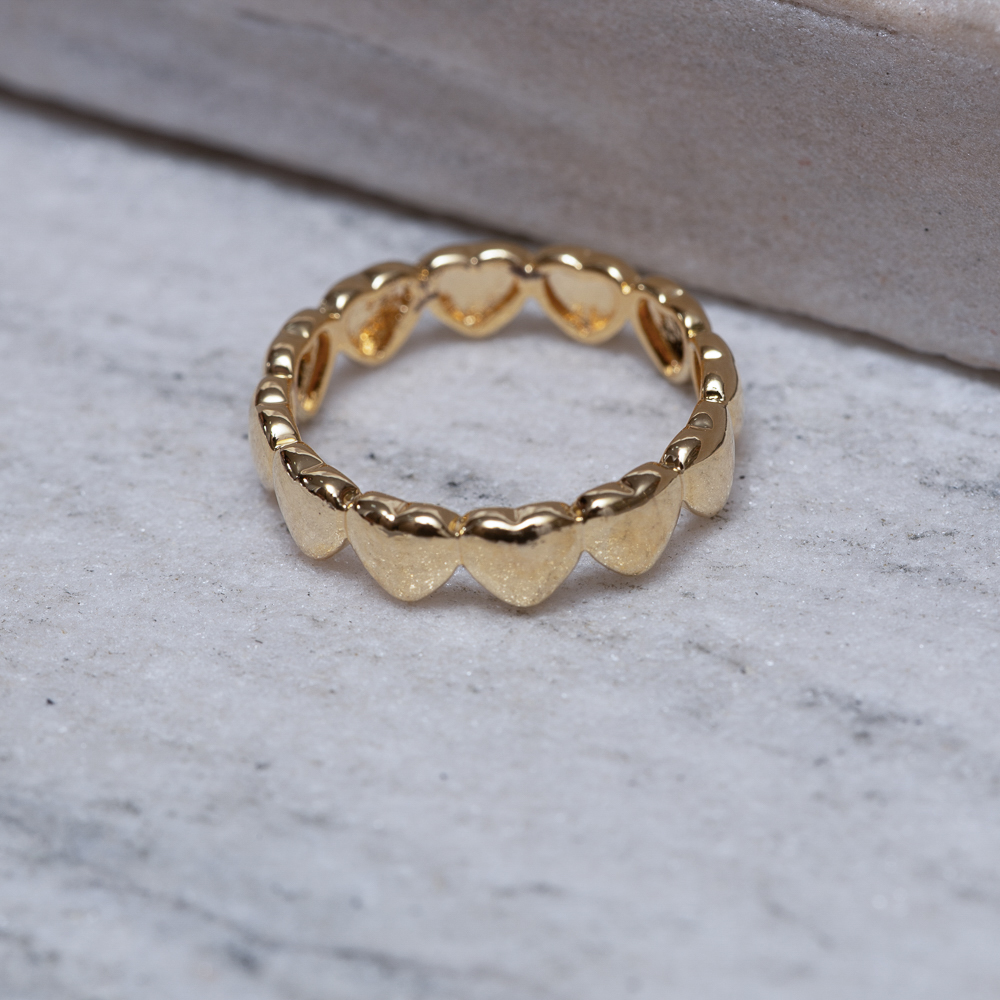 ANEL CORAÇÕES LISOS BANHO OURO 18K