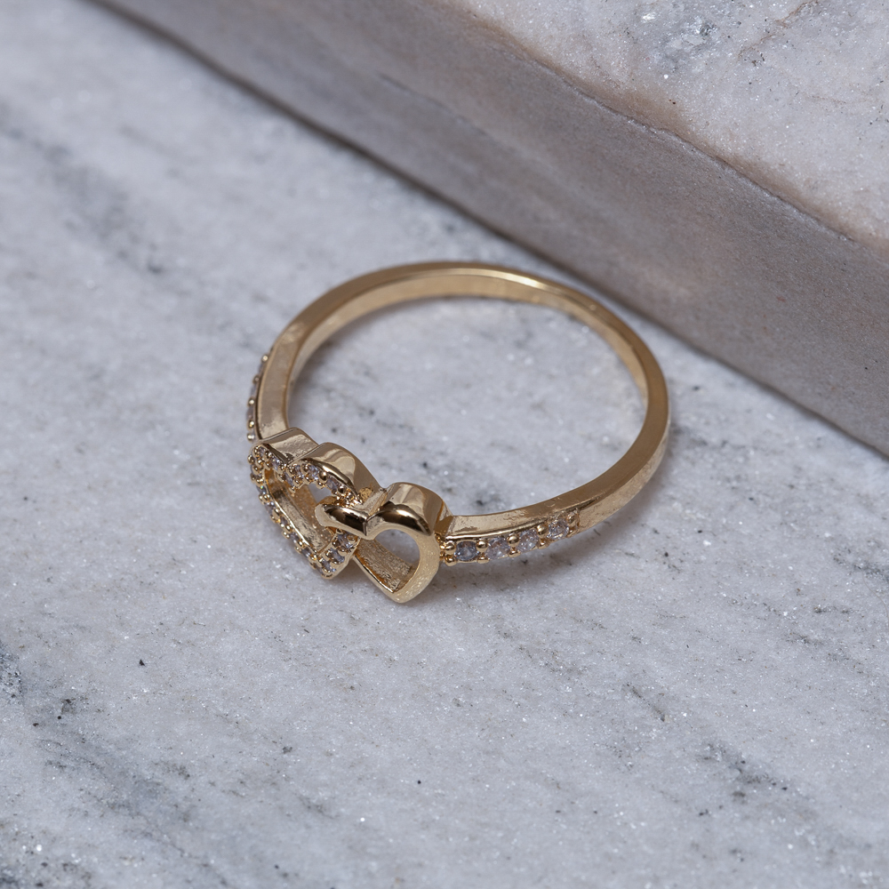 ANEL CORAÇÃO DUPLO DELICADO BANHO OURO 18K