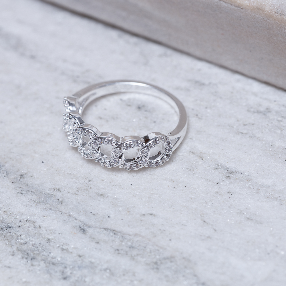 ANEL ELOS GRUMET CRAVEJADOS COM ZIRCÔNIAS BANHO PRATA