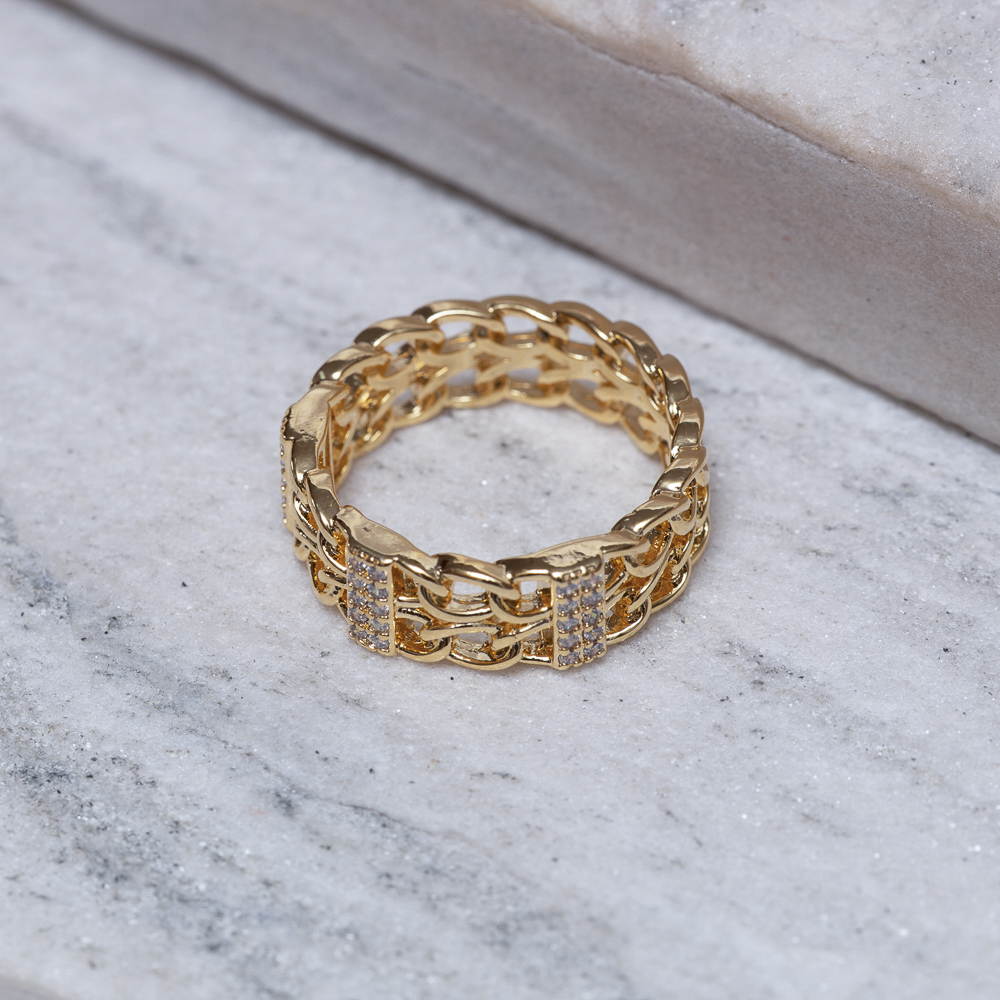 ANEL ELO GRUMET COM ZIRCÔNIAS CRISTAIS BANHO OURO18K