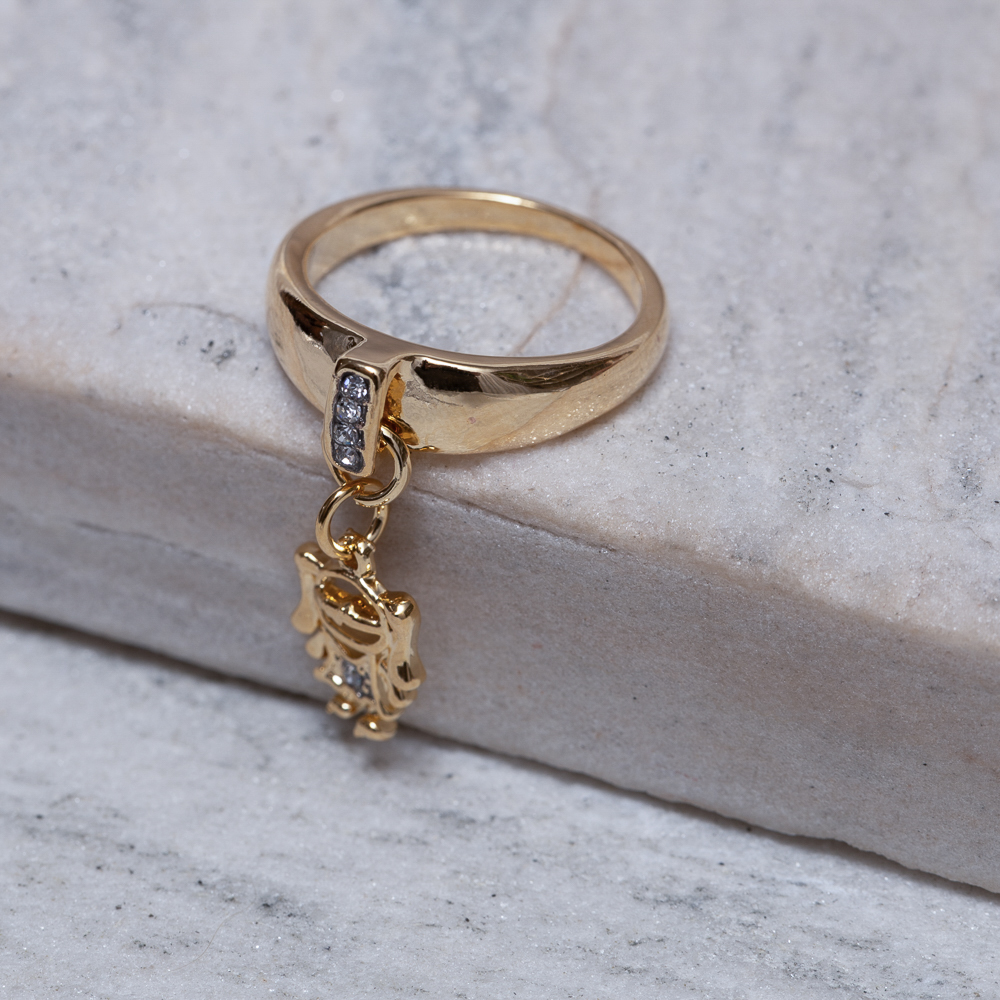 ANEL FILHOS MENINA COM RÓDIO BRANCO BANHO OURO 18K