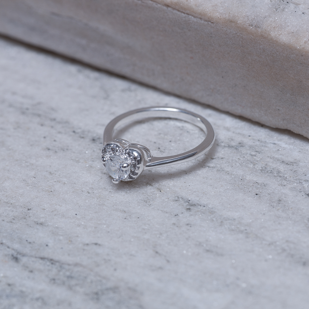 ANEL FALANGE CORAÇÃO CRISTAL BANHO PRATA