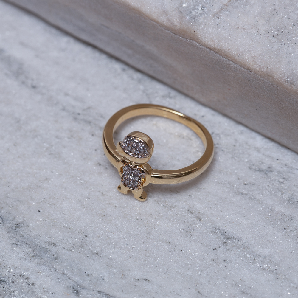 ANEL FILHOS MENINO COM ZIRCÔNIAS E RÓDIO BRANCO BANHO OURO 18K