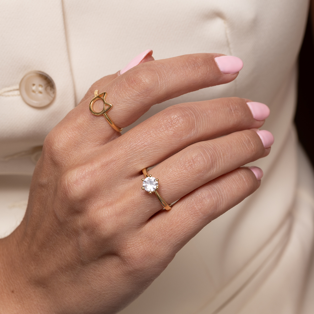 ANEL GATINHO LISO VAZADO BANHO OURO 18K