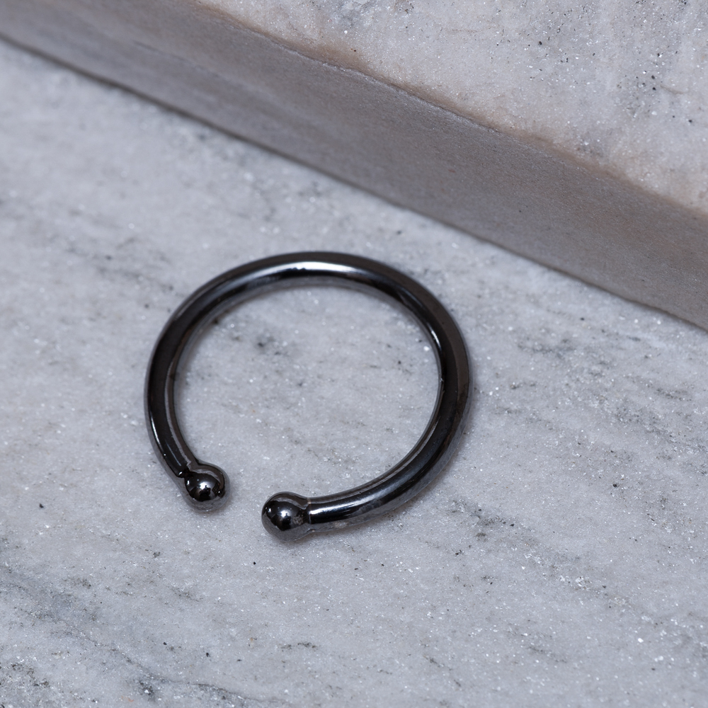 ANEL REGULÁVEL LISO E COM 2 ESFERAS BANHO RÓDIO NEGRO