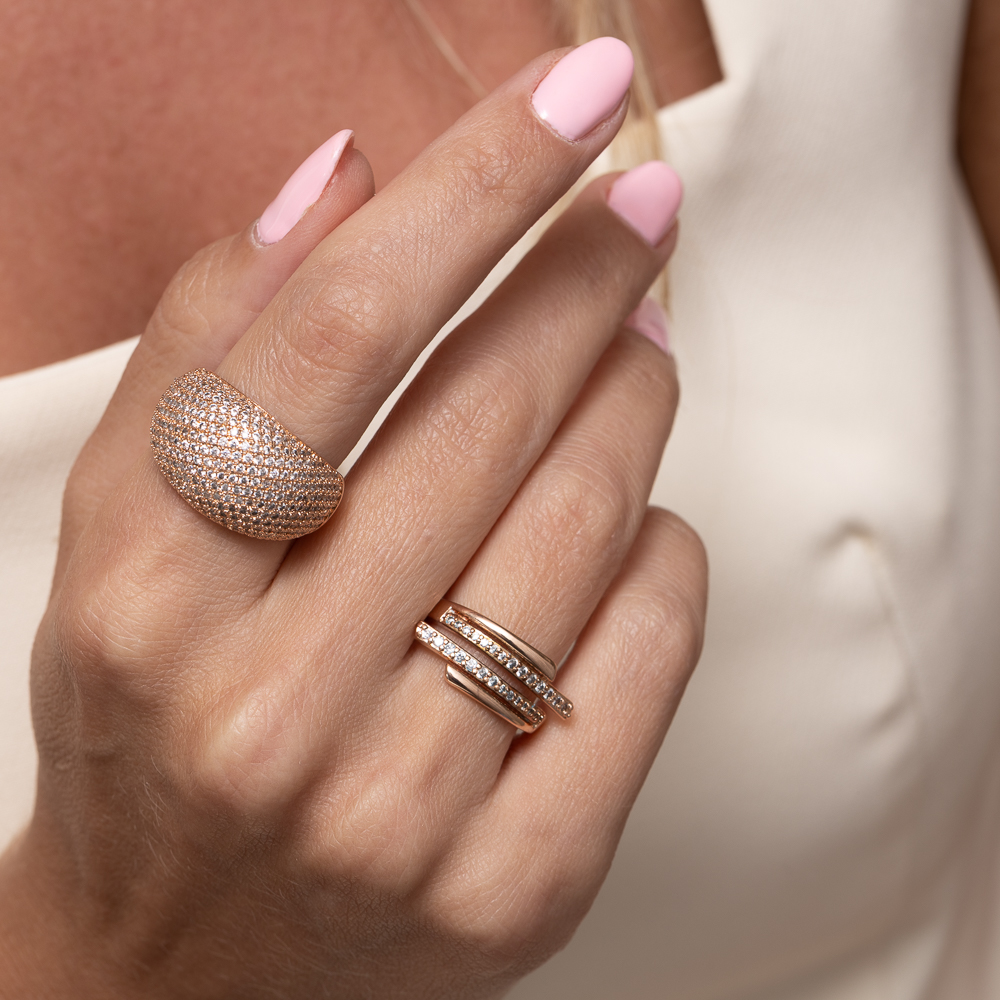 ANEL ABAULADO CRAVEJADO COM ZIRCÔNIAS BANHO ROSÉ