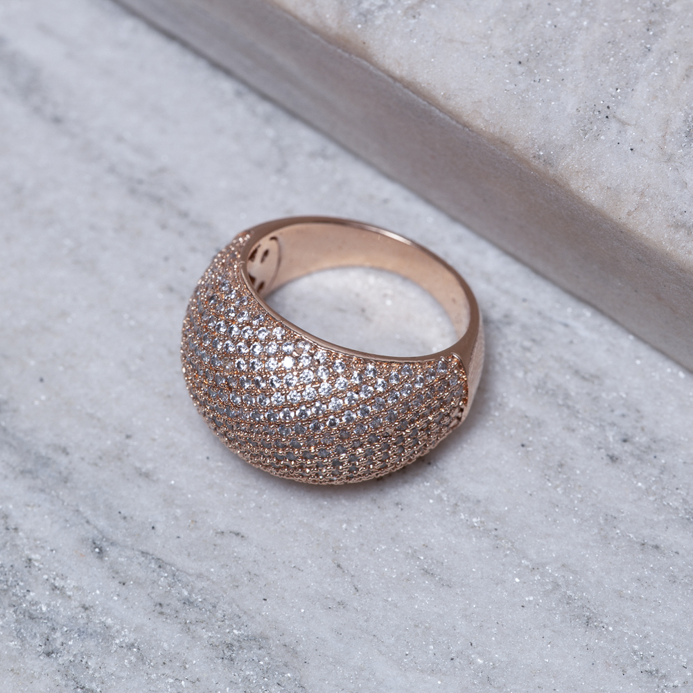 ANEL ABAULADO CRAVEJADO COM ZIRCÔNIAS BANHO ROSÉ