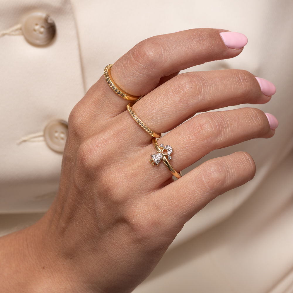 ANEL FILHOS MENINA COM ZIRCÔNIAS E RÓDIO BRANCO BANHO OURO 18K