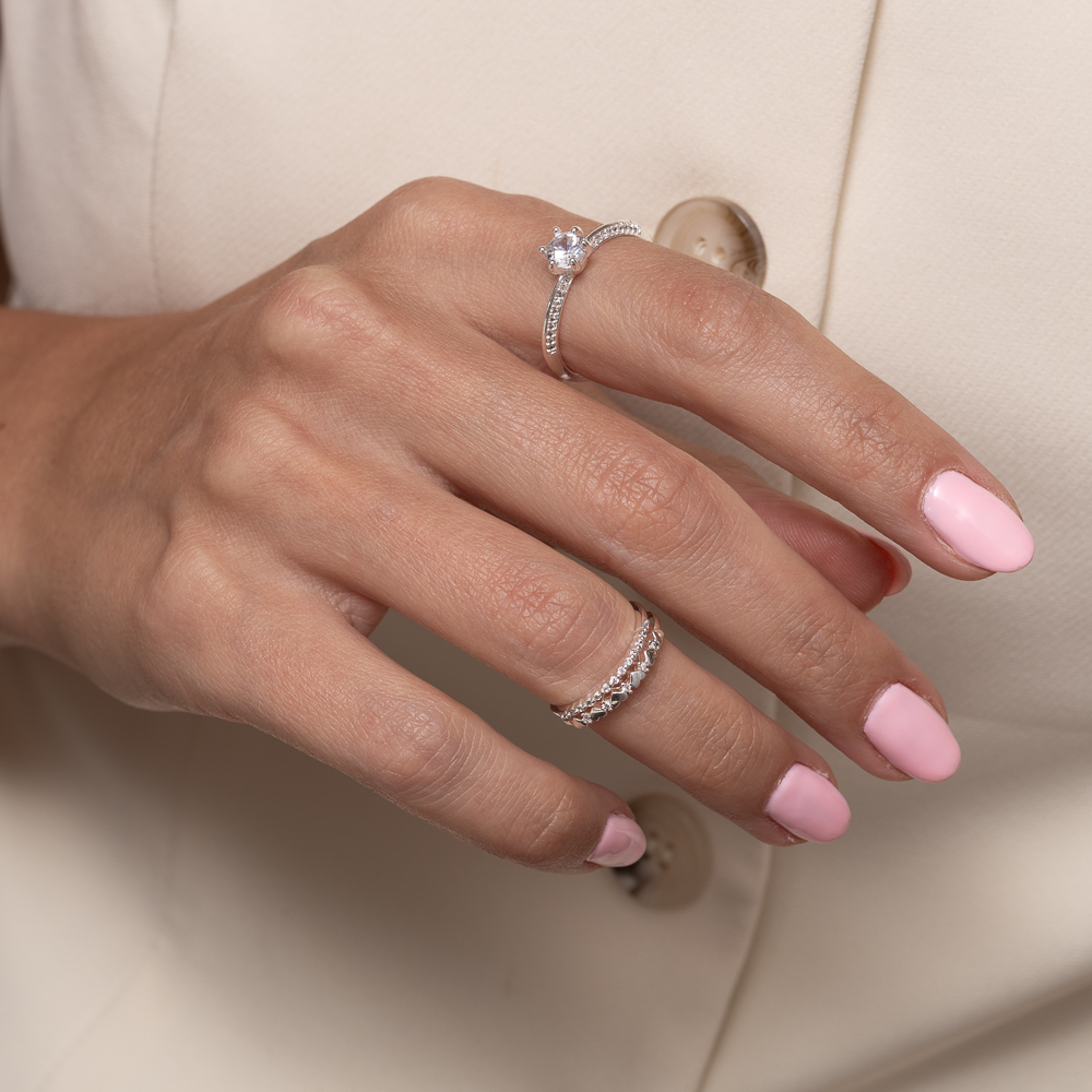 ANEL REGULÁVEL CORAÇÕES PEQUENOS BANHO PRATA