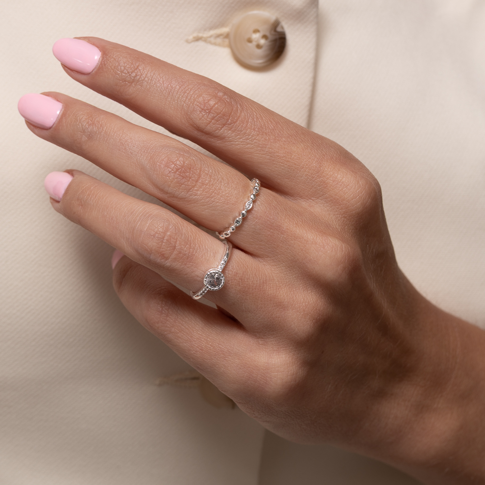 ANEL BOLINHA DIAMANTADA COM CRISTAL BANHO PRATA