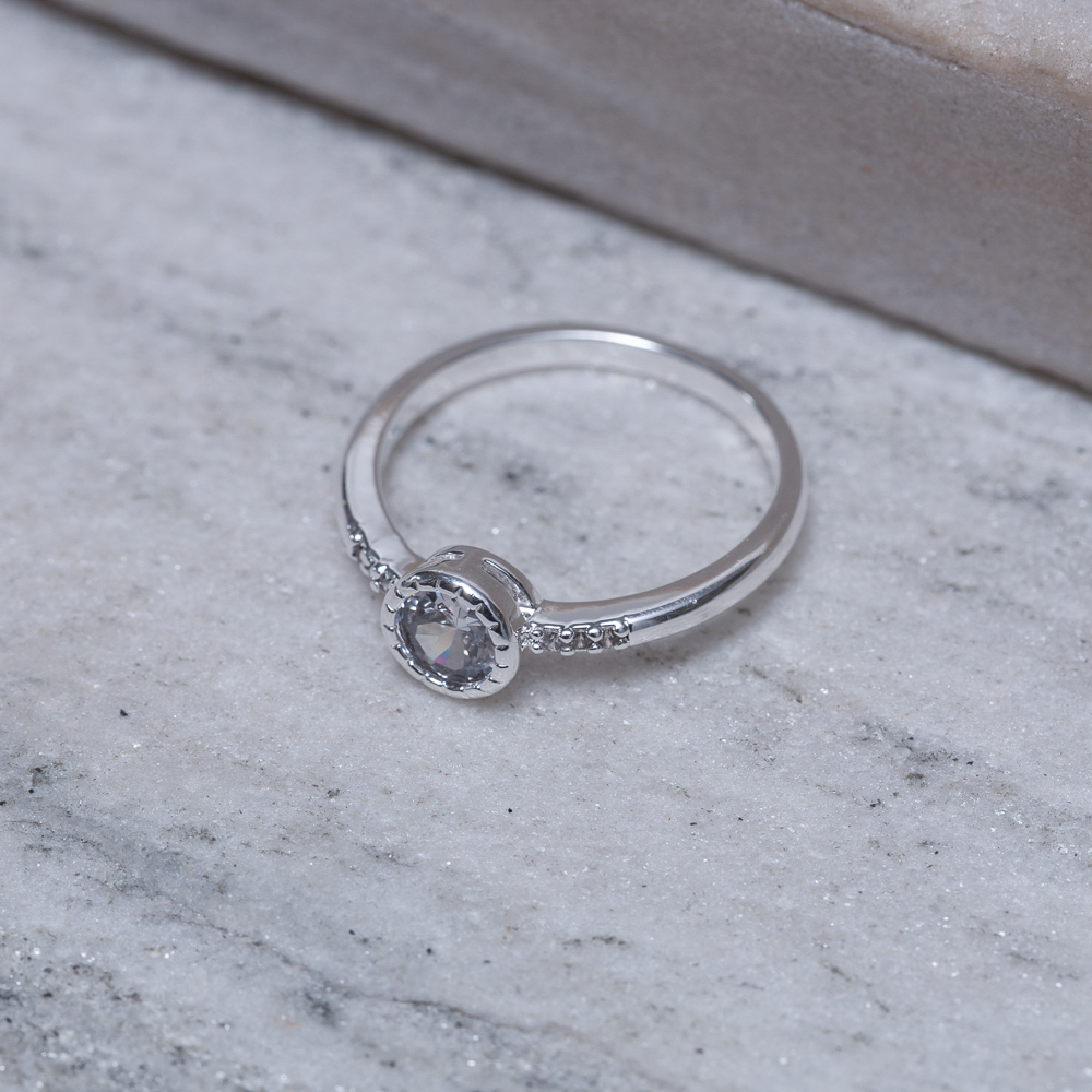 ANEL BOLINHA DIAMANTADA COM CRISTAL BANHO PRATA