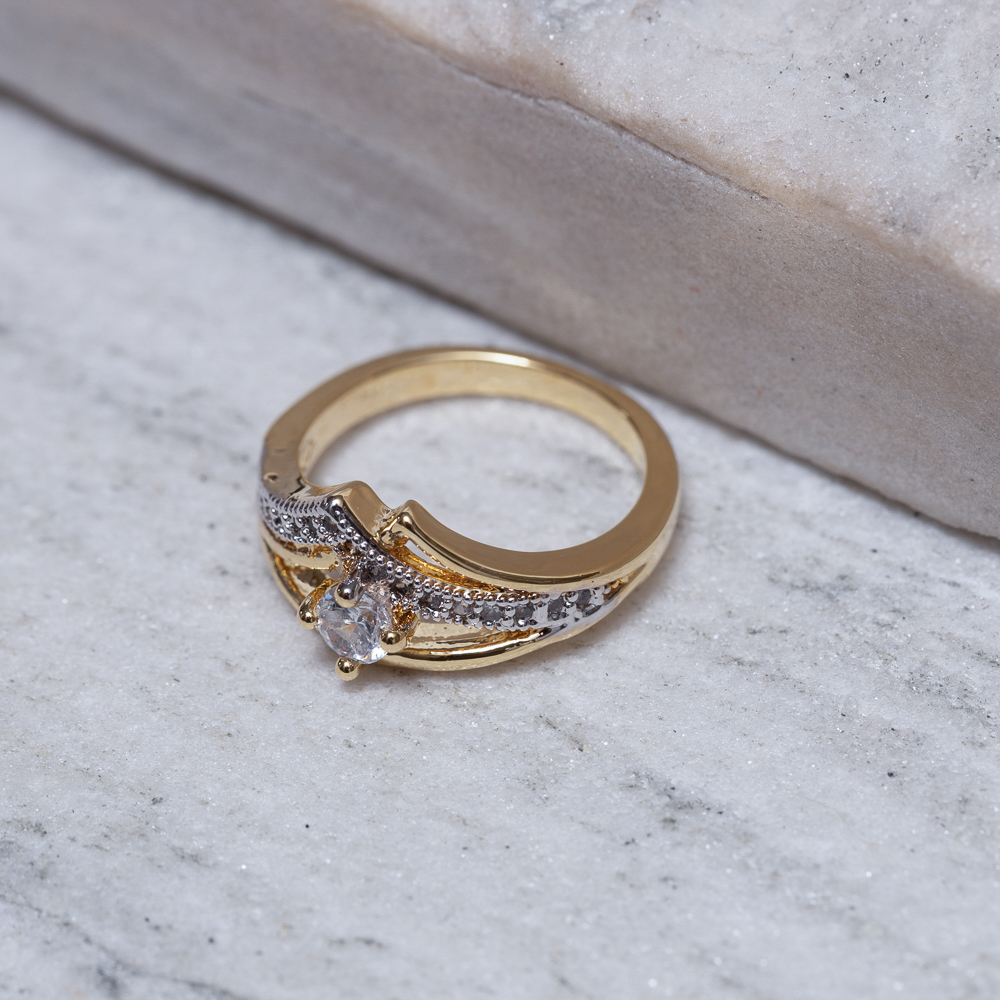 ANEL SOLITÁRIO COM CANETA RÓDIO BRANCO BANHO OURO 18K