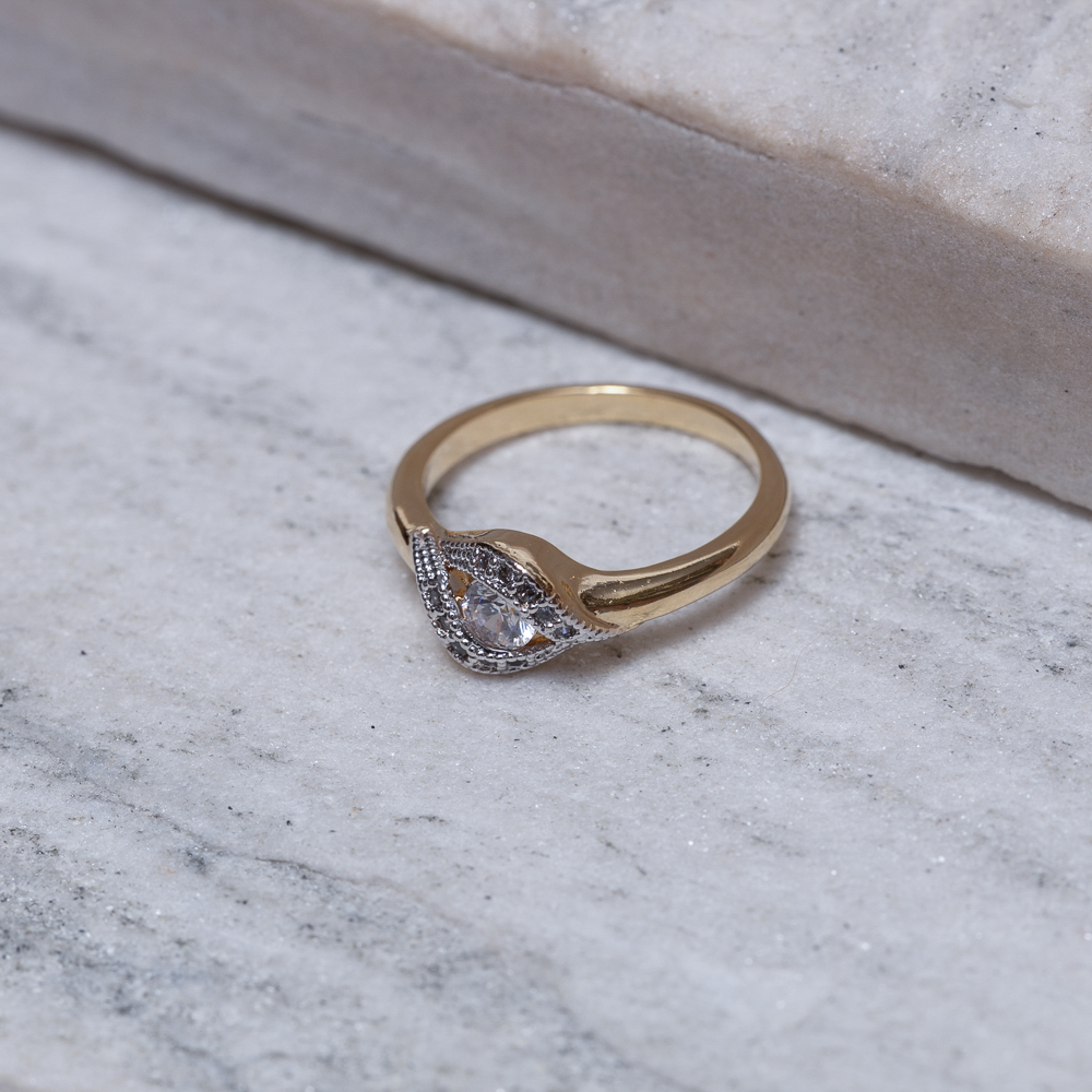 ANEL SOLITÁRIO TORCIDO COM CANETA RÓDIO BRANCO BANHO OURO 18K