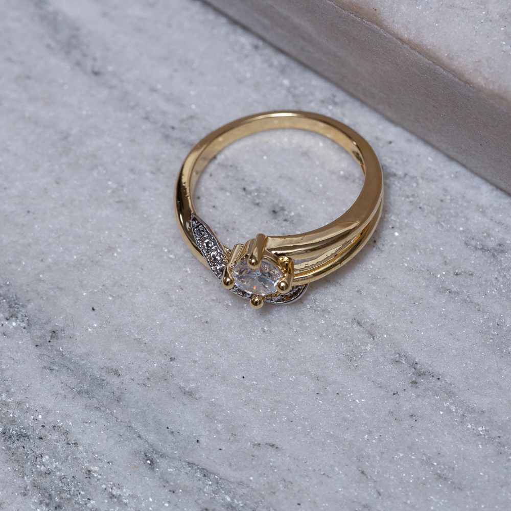 ANEL SOLITÁRIO COM CANETA RÓDIO BRANCO BANHO OURO 18K