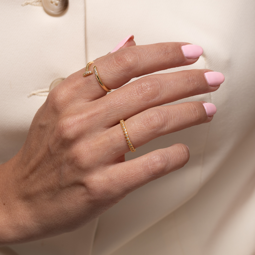 ANEL MINI GOTINHAS COM ZIRCÔNIAS BANHO OURO 18K