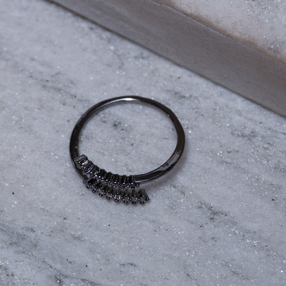 ANEL REGULÁVEL FLORZINHAS COM ZIRCÔNIAS BANHO RÓDIO NEGRO