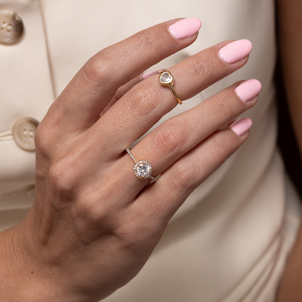 ANEL CORAÇÃO PEDRA CRISTAL BANHO OURO 18K