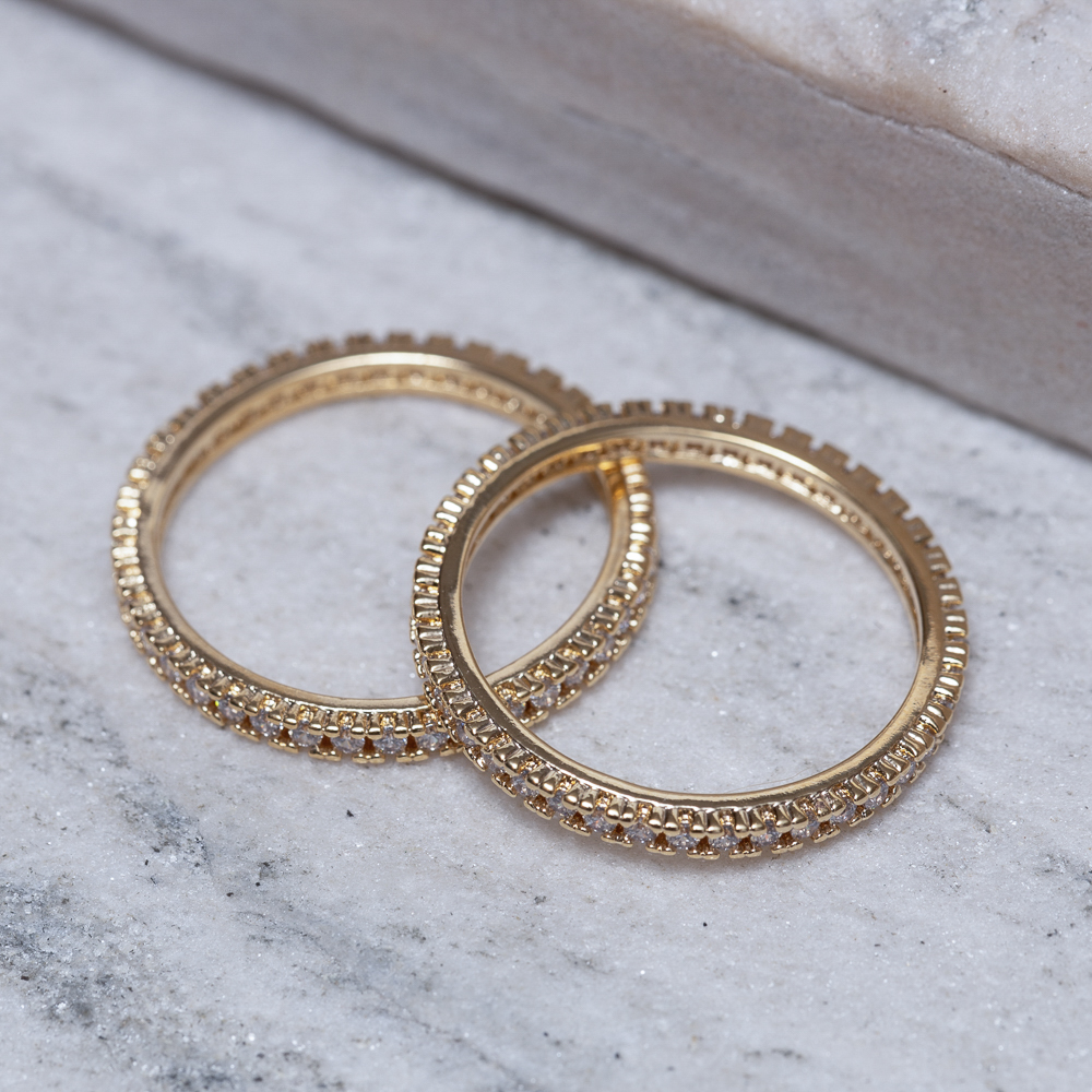 ANEL APARADOR CRAVEJADO COM ZIRCÔNIAS BANHO OURO 18K