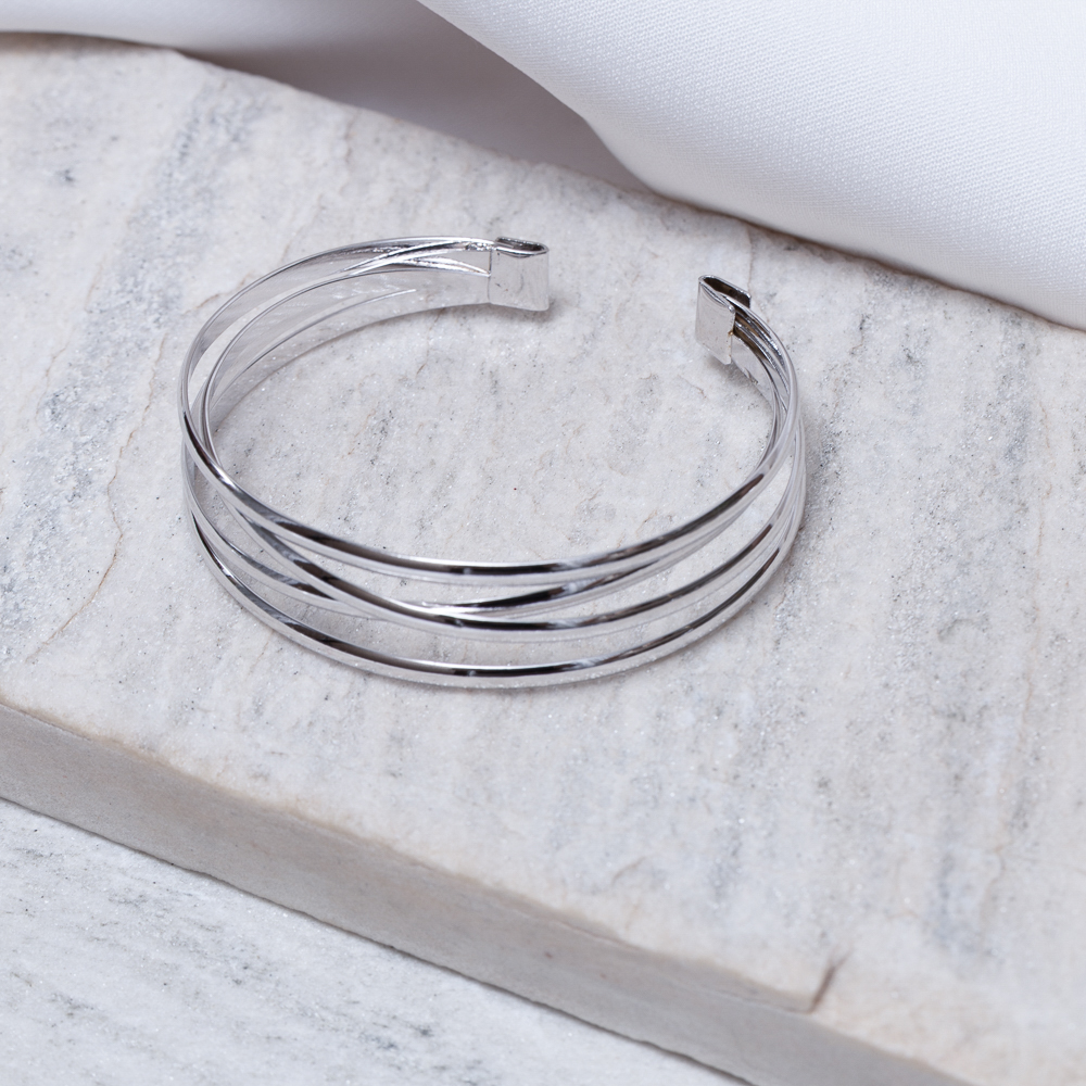 BRACELETE QUATRO AROS BANHO RÓDIO BRANCO