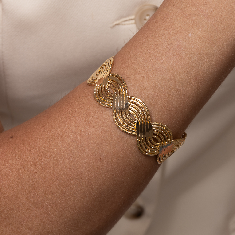 BRACELE TRANÇADO TRABALHADO BANHO OURO 18K