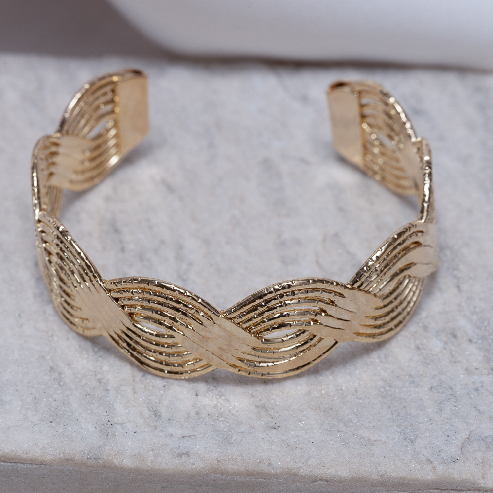 BRACELE TRANÇADO TRABALHADO BANHO OURO 18K