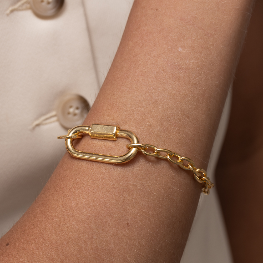 PULSEIRA CORRENTE FECHO CADEADO DOURADO BANHO OURO 18K