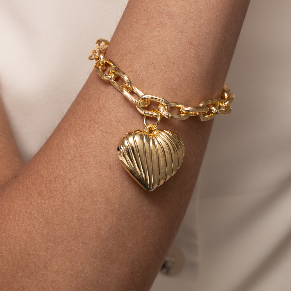 PULSEIRA CORRENTE RISCADA COM CORAÇÃO OURO 18K