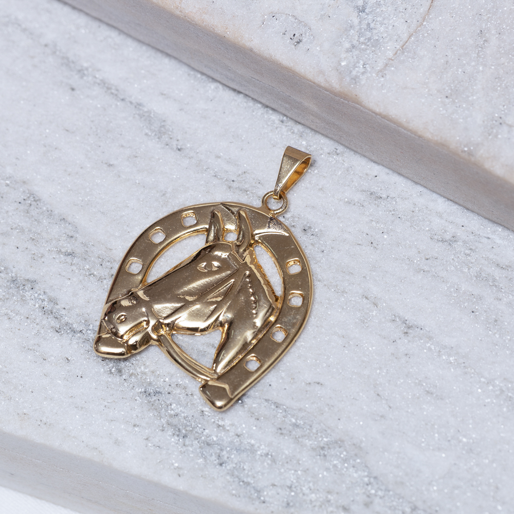 PINGENTE FERRADURA E CAVALO BANHO OURO 18K
