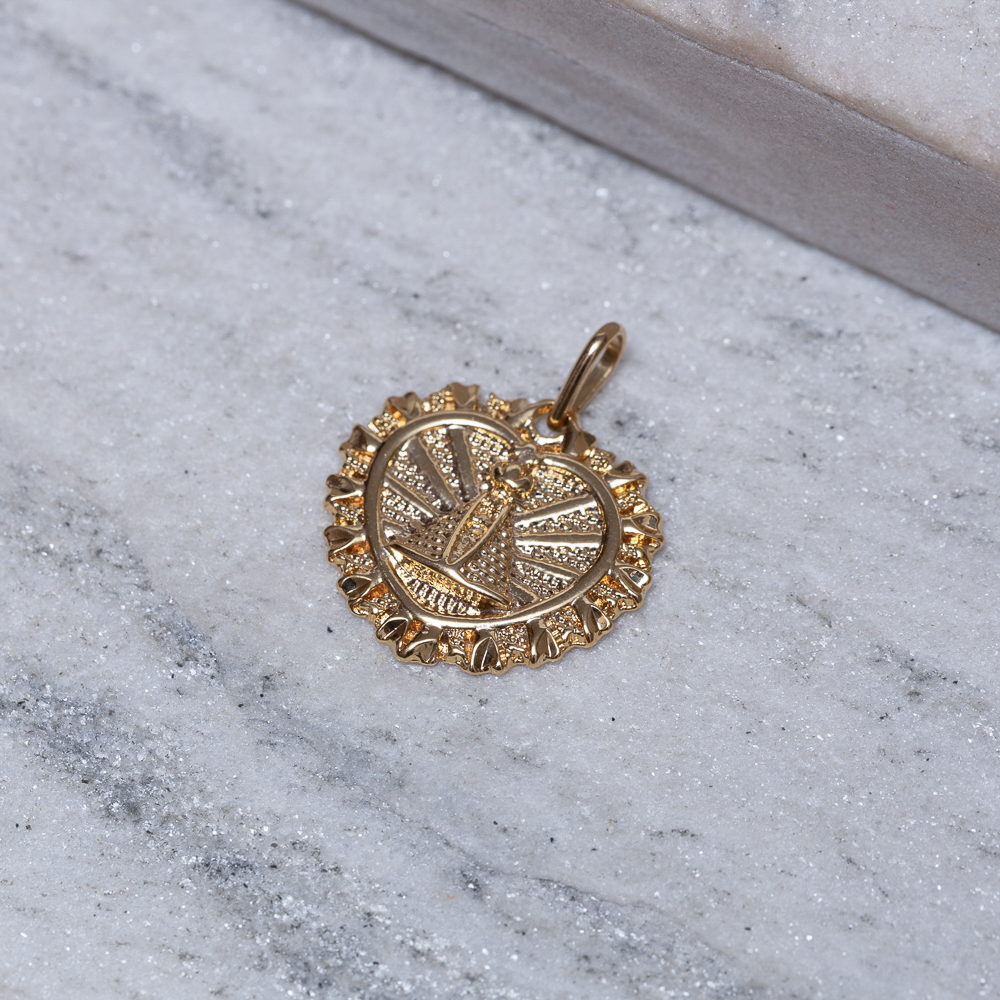 PINGENTE CORAÇÃO NOSSA SENHORA BANHO OURO 18K