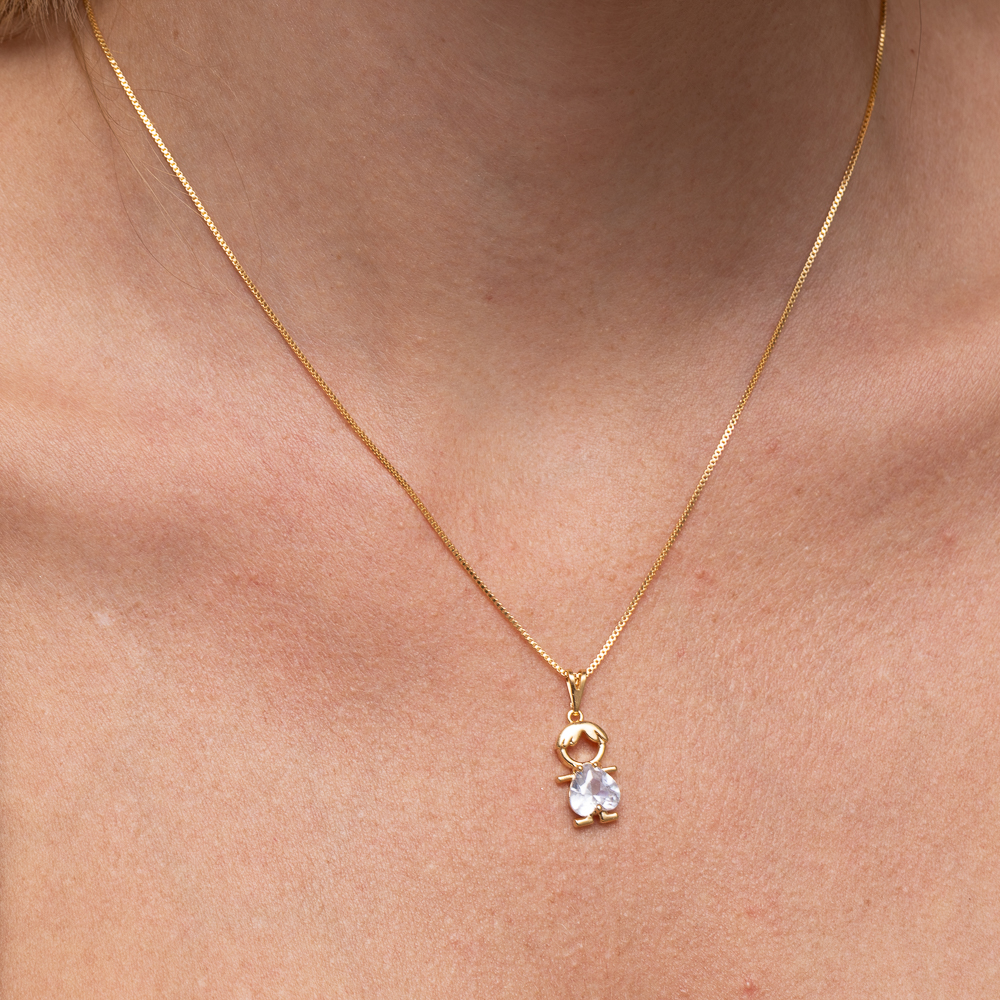 COLAR FILHOS MENINO COM PEDRA CRISTAL BANHO OURO 18K