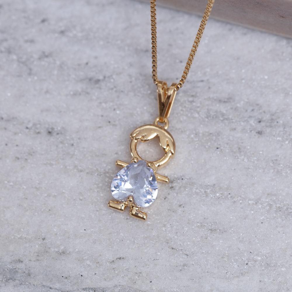 COLAR FILHOS MENINO COM PEDRA CRISTAL BANHO OURO 18K