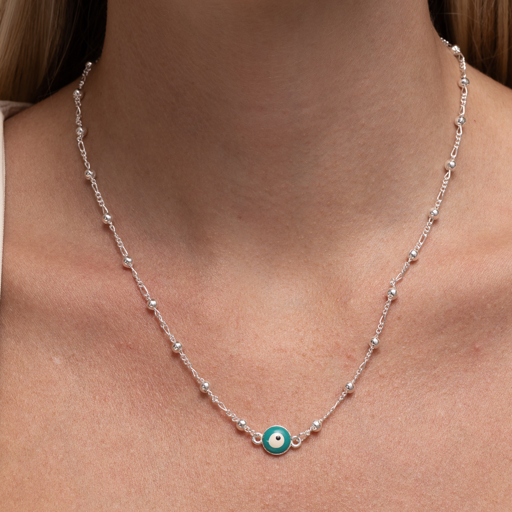 COLAR OLHO GREGO VERDE BANHO PRATA