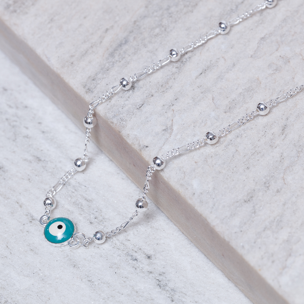 COLAR OLHO GREGO VERDE BANHO PRATA