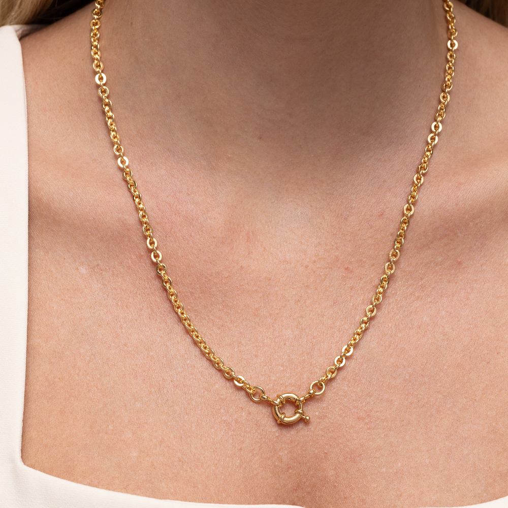 COLAR ELO PORTUGUÊS COM FECHO BOIA BANHO OURO 18K