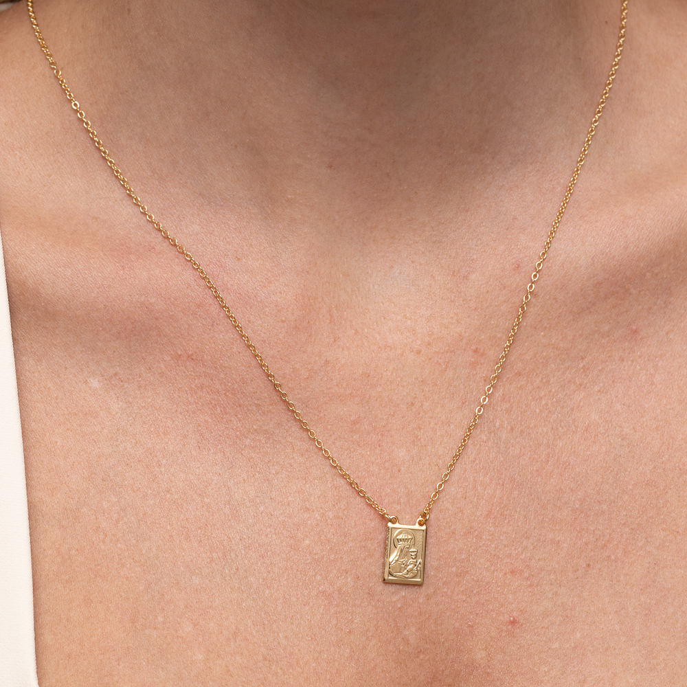 COLAR ESCAPULÁRIO MARIA E SAGRADO CORAÇÃO DE JESUS BANHO OURO 18K