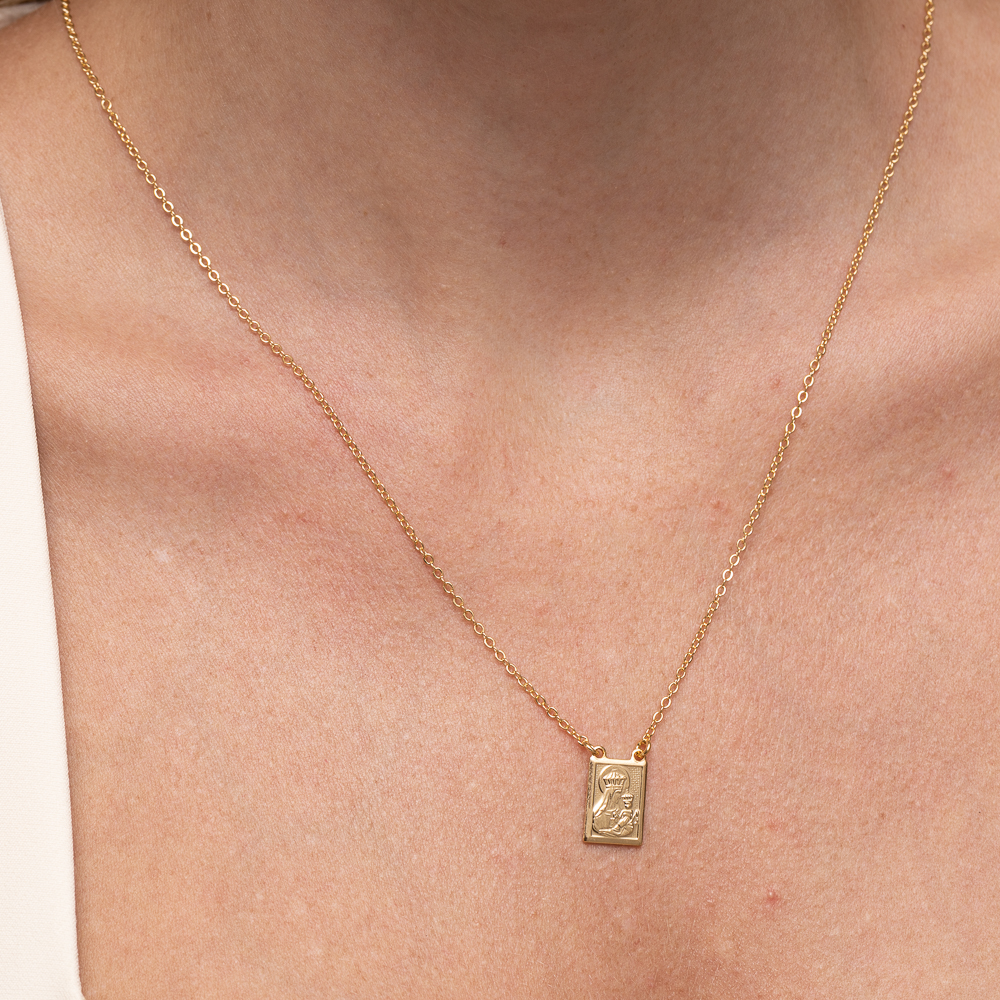 COLAR ESCAPULÁRIO MARIA E SAGRADO CORAÇÃO DE JESUS BANHO OURO 18K