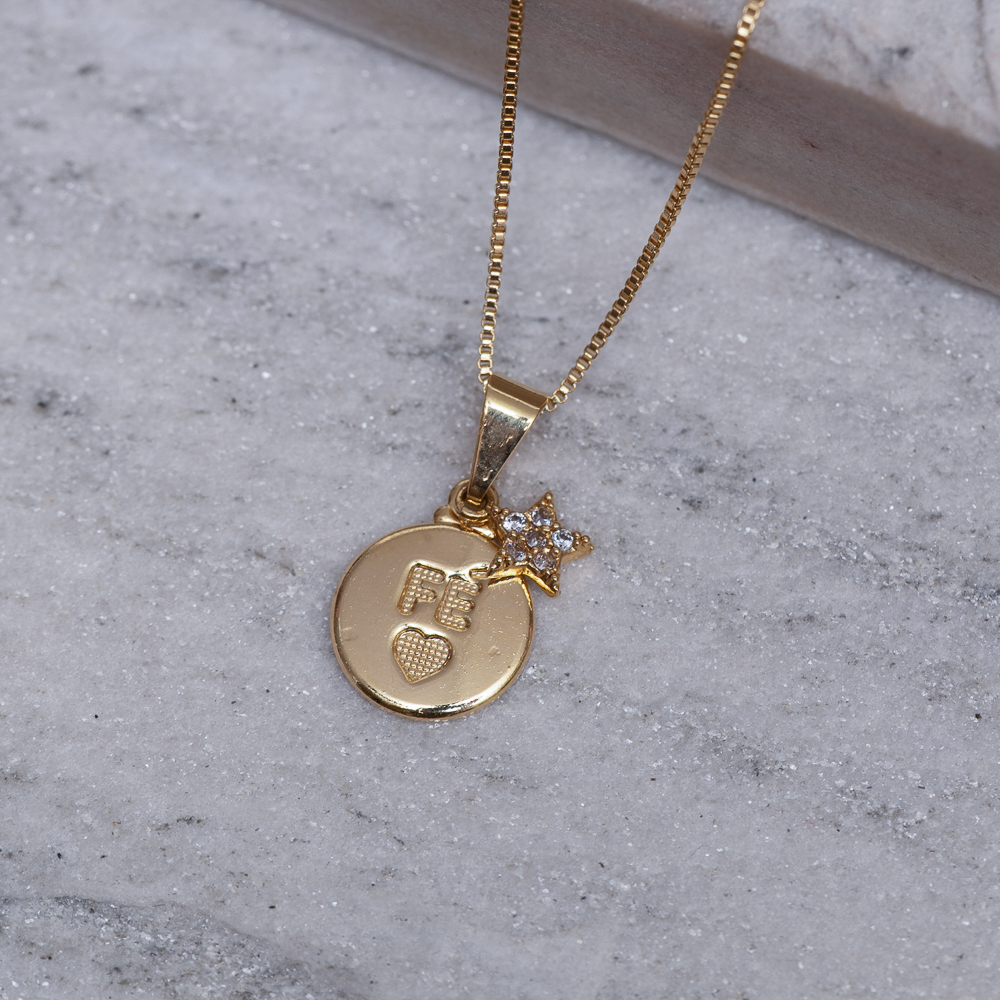 COLAR FÉ COM ESTRELINHA CRISTAL BANHO OURO 18K