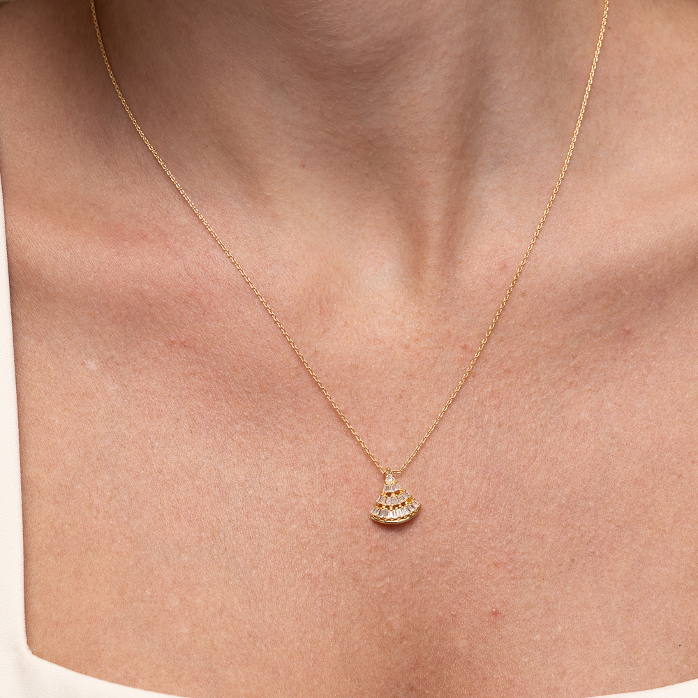 COLAR LEQUE COM ZIRCÔNIAS NAVETES BANHO OURO 18K