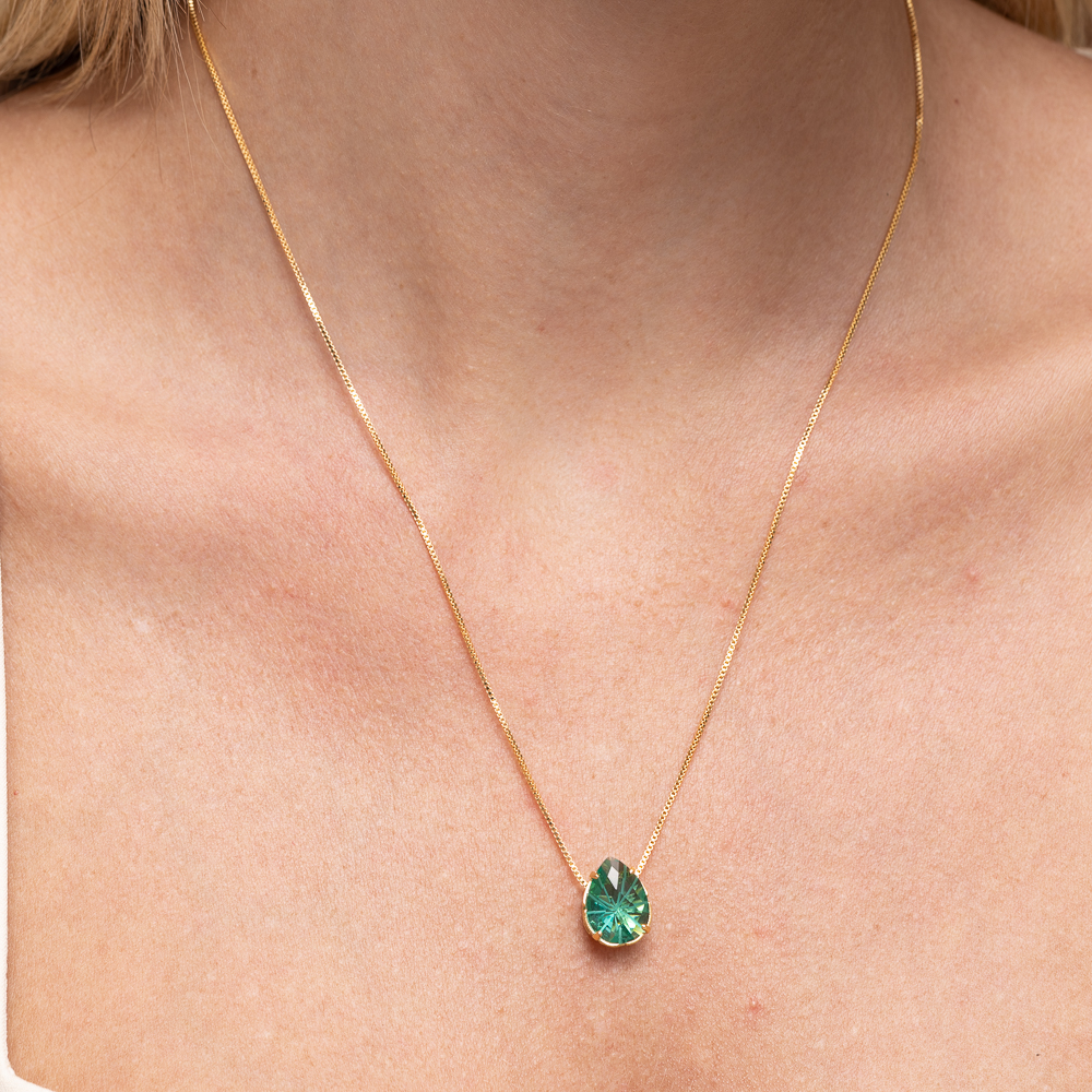 COLAR GOTA COM PEDRA VERDE TIFANNY BANHO OURO 18K