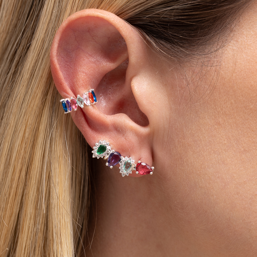 BRINCO FAKE COM PEDRAS COLORIDAS BANHO PRATA