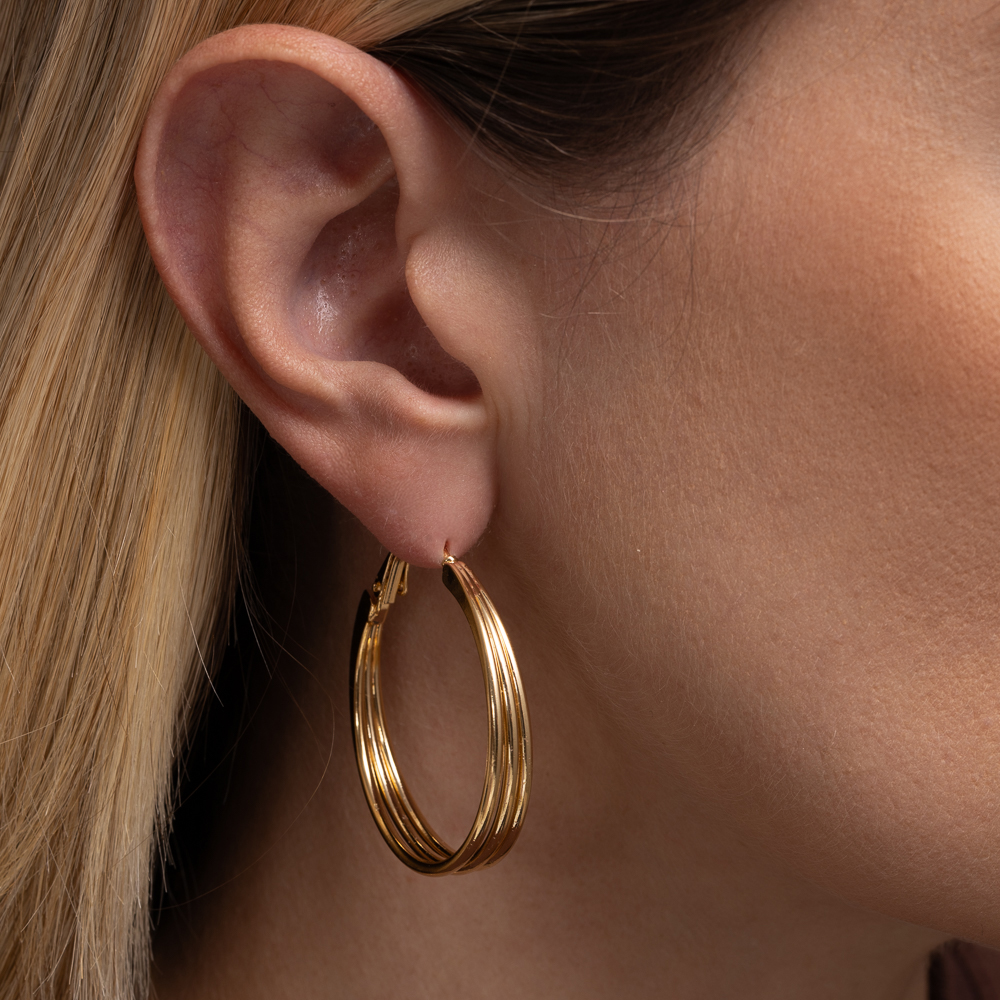 BRINCO ARGOLA TRÊS AROS BANHO OURO 18K