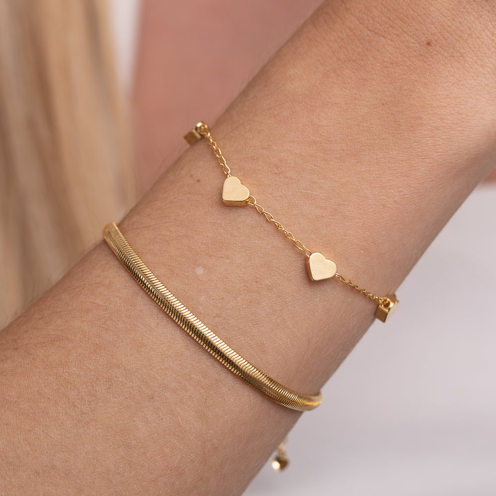 PULSEIRA CORAÇÕES LISOS BANHO OURO 18K