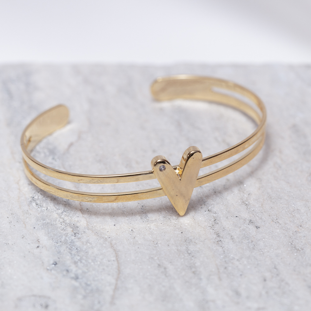 BRACELETE DUPLO COM CORAÇÃO REGULÁVEL BANHO OURO 18K