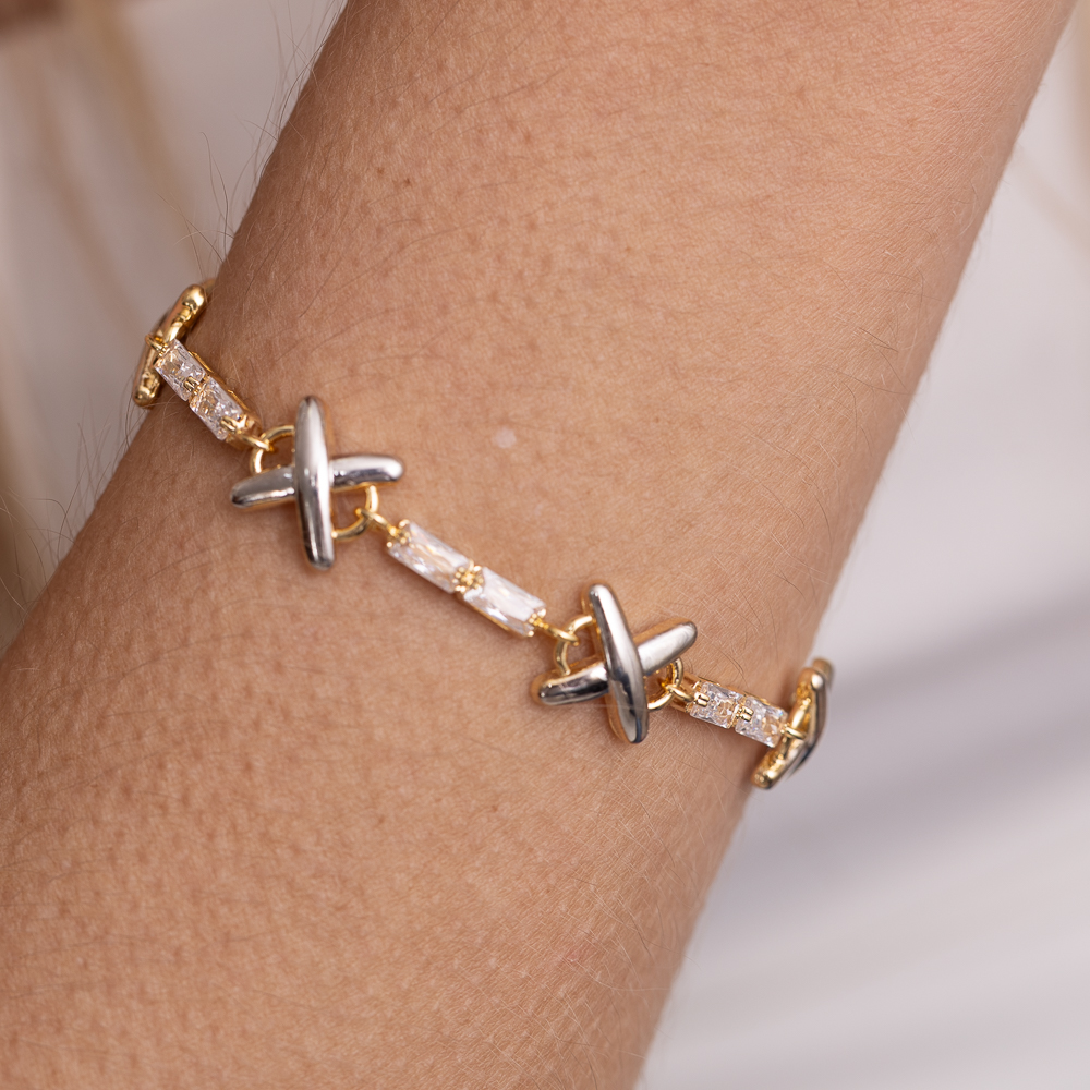 PULSEIRA X TWO TONE BANHO OURO 18K