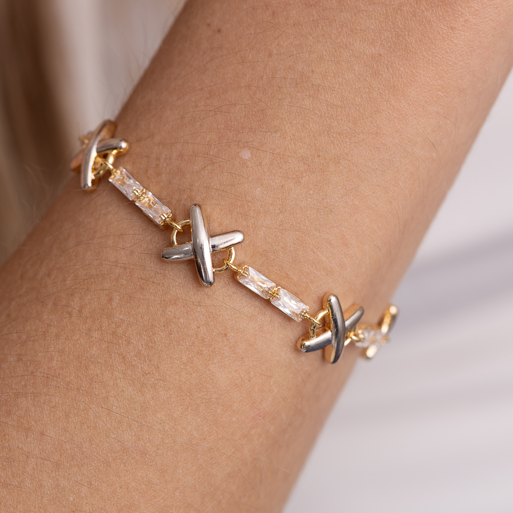 PULSEIRA X TWO TONE BANHO OURO 18K