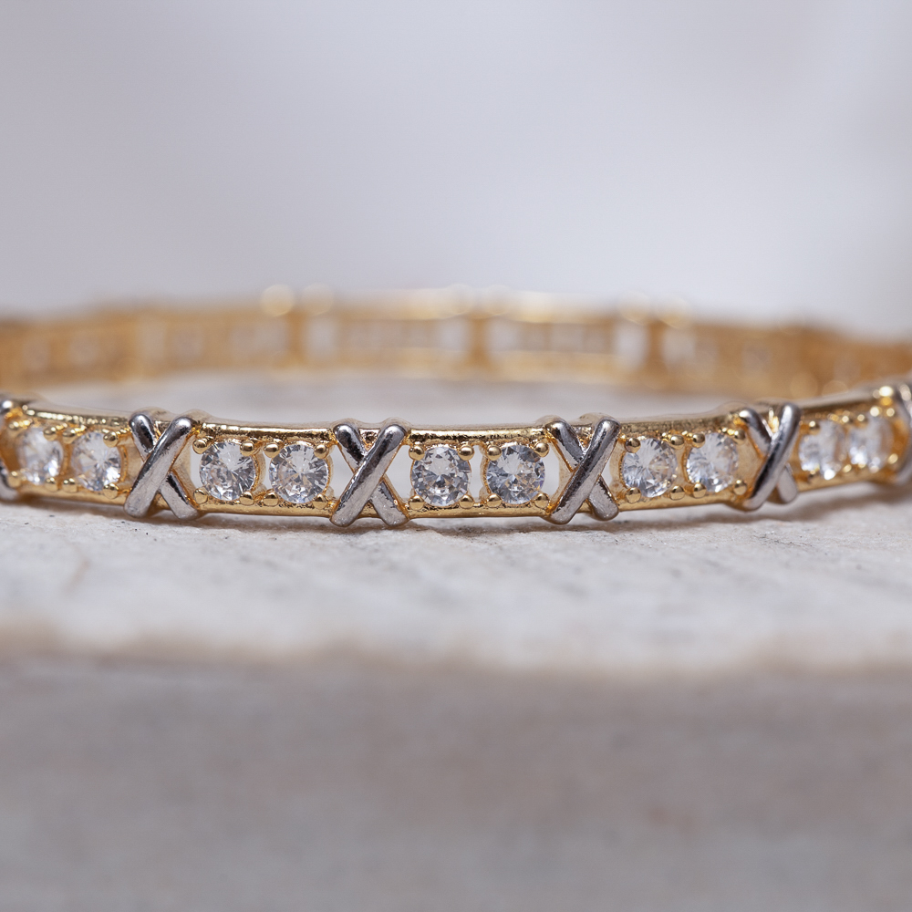 BRACELETE X TWO TONE BANHO OURO 18K