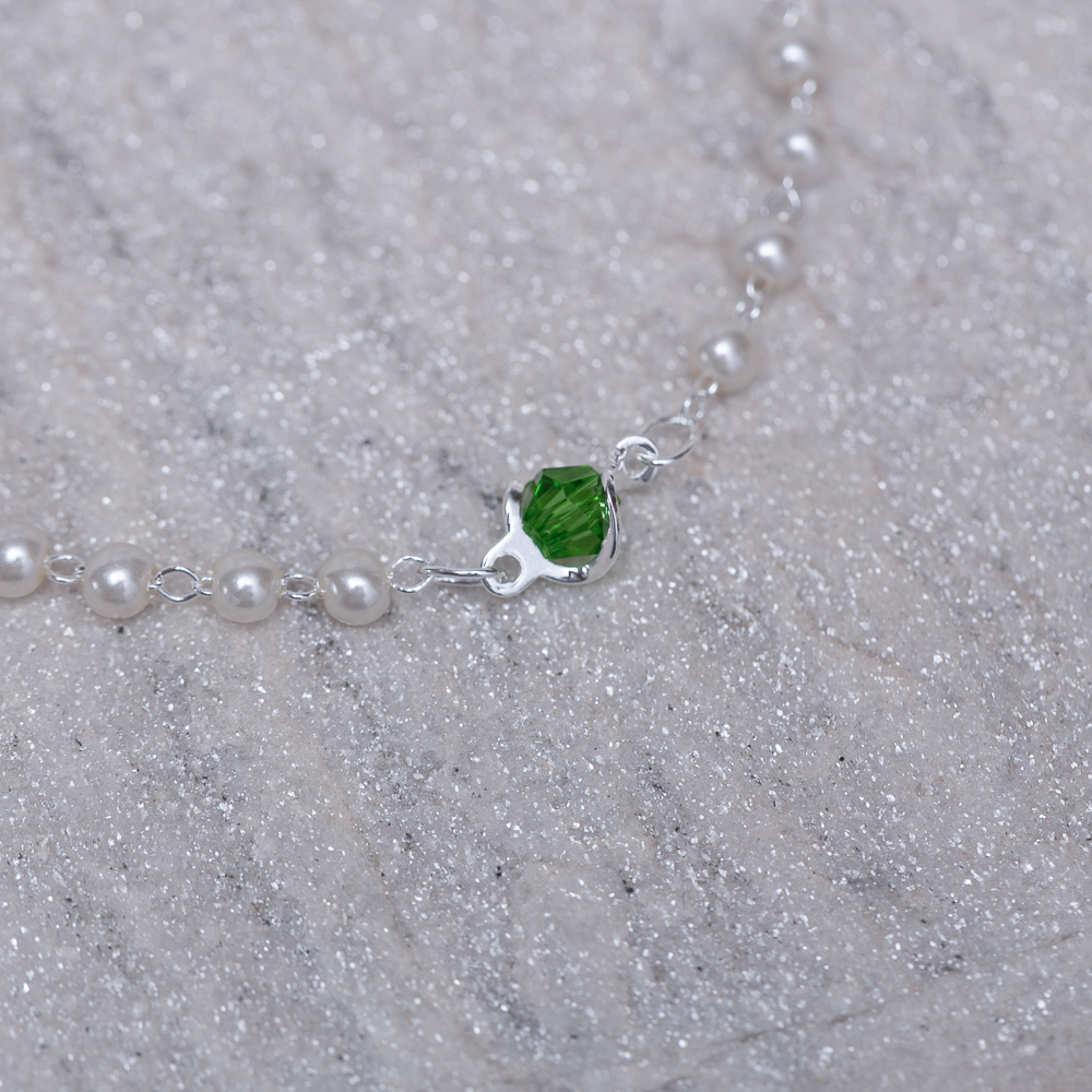 PULSEIRA INFANTIL PÉROLA E CRISTAIS COLORIDOS BANHO PRATA